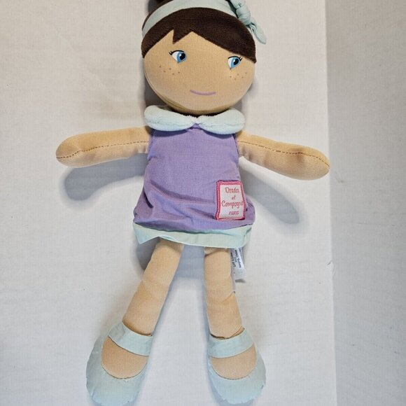 Doudou et Compagnie Paris Doll Brunette Girl Purple Dress Plush Stuffed - Picture 1 of 4